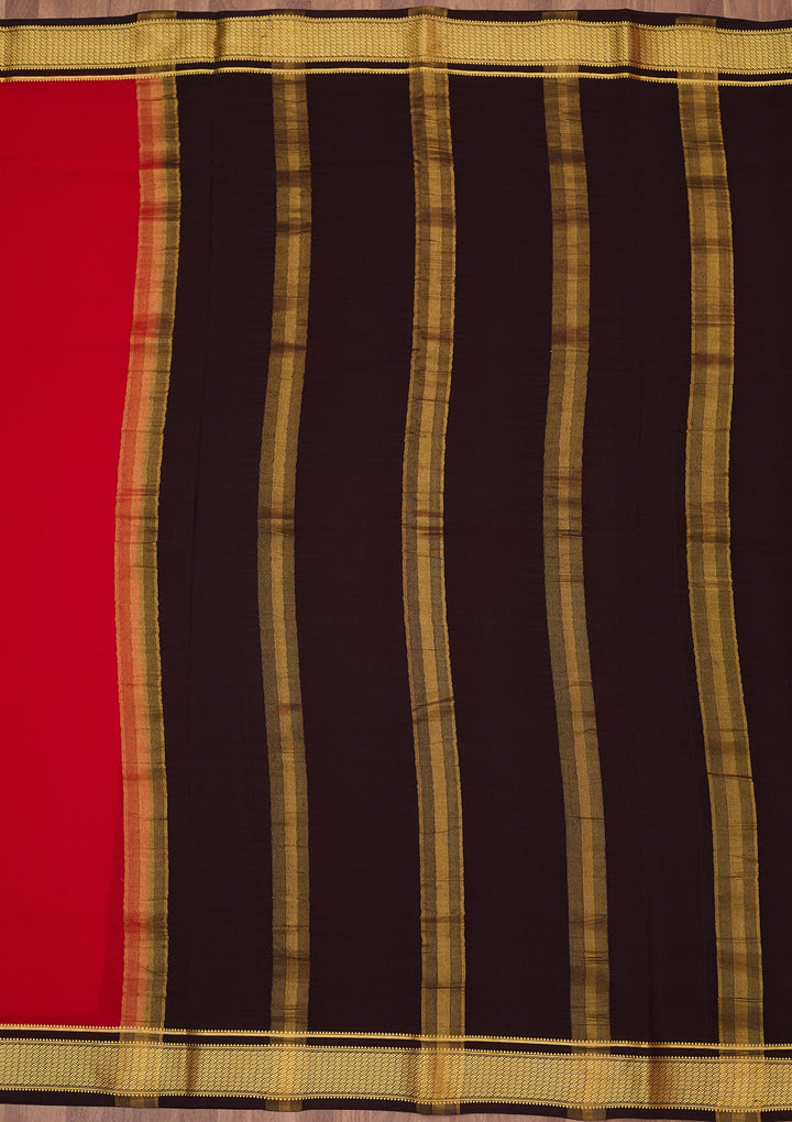 Red Zariwork Pure Crepe Silk Saree-Koskii