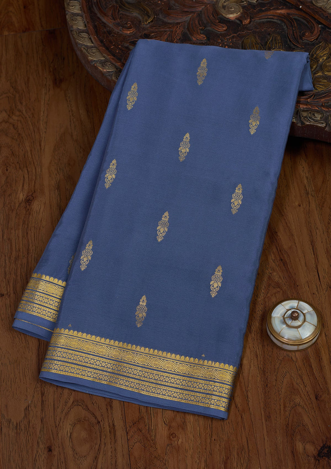 Blue Zariwork Pure Crepe Silk Saree-Koskii