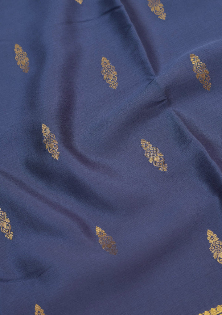 Blue Zariwork Pure Crepe Silk Saree-Koskii