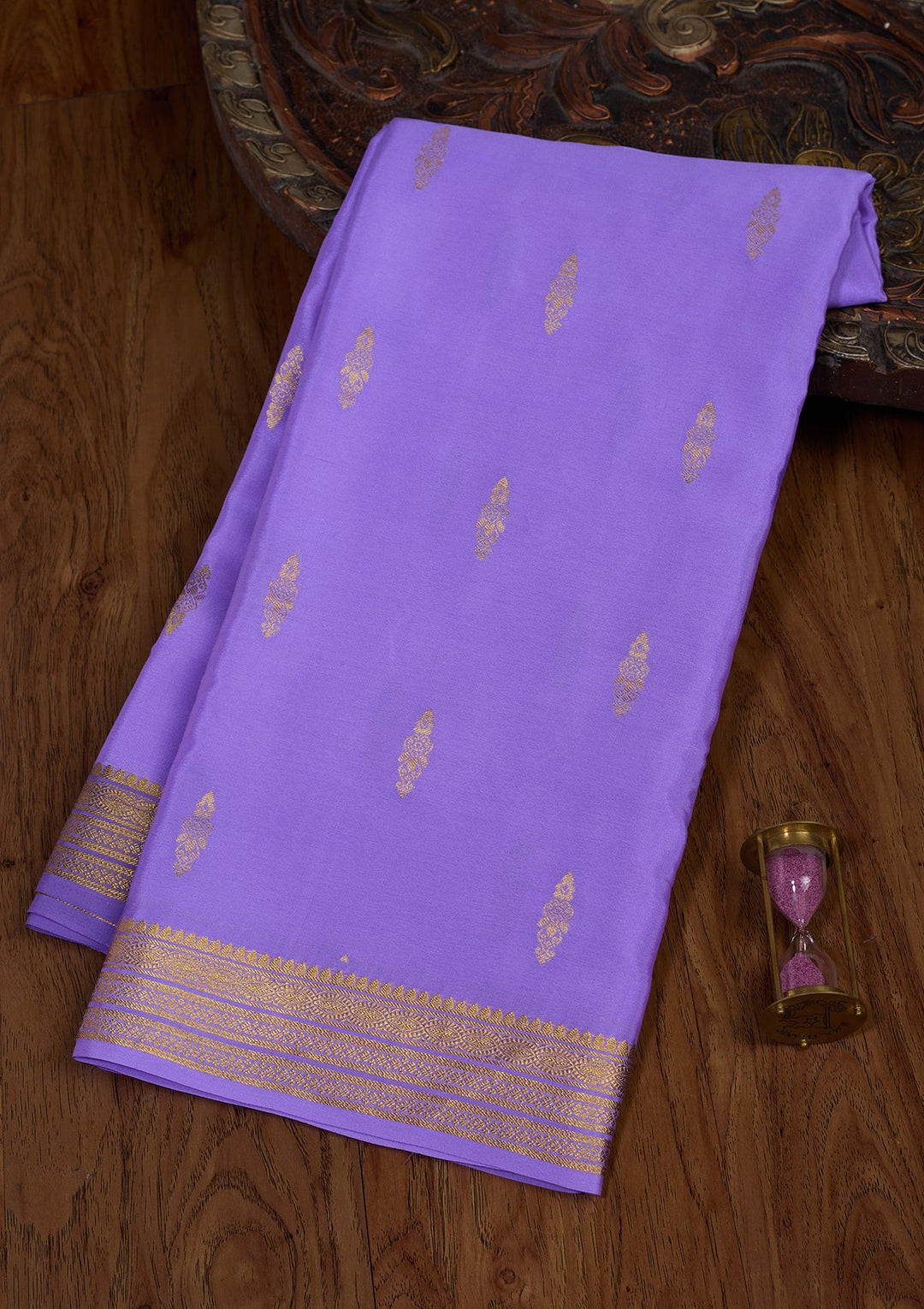 Lavender Zariwork Pure Crepe Silk Saree-Koskii