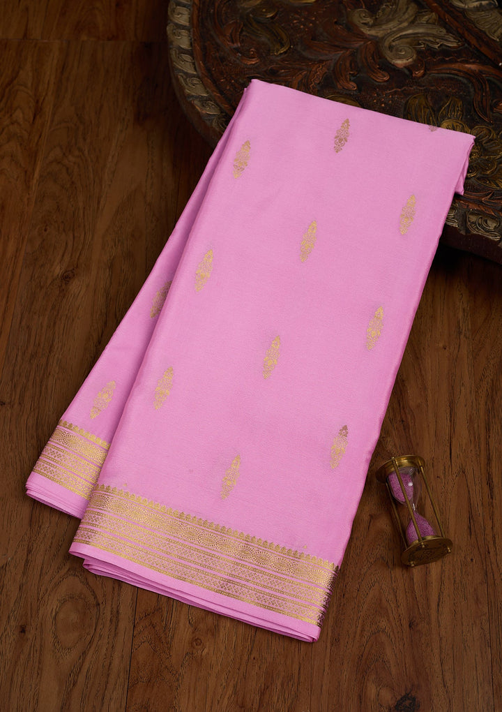 Onion Pink Zariwork Pure Crepe Silk Saree-Koskii