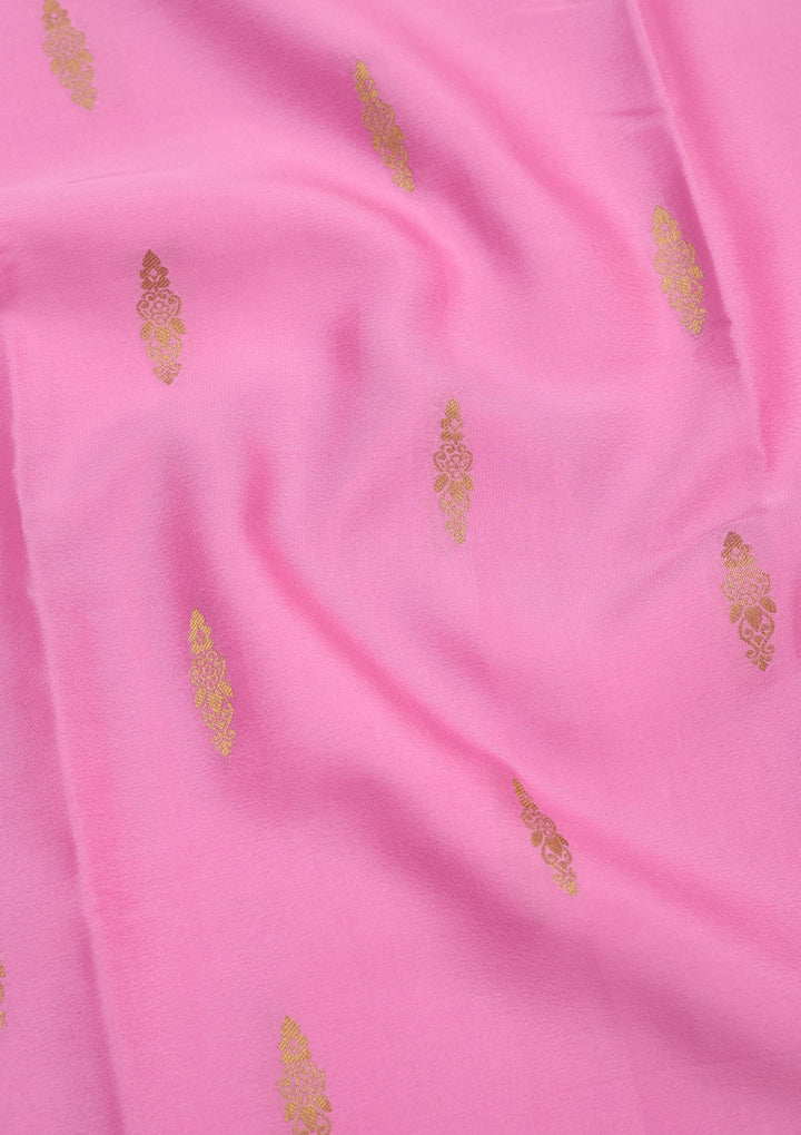Onion Pink Zariwork Pure Crepe Silk Saree-Koskii