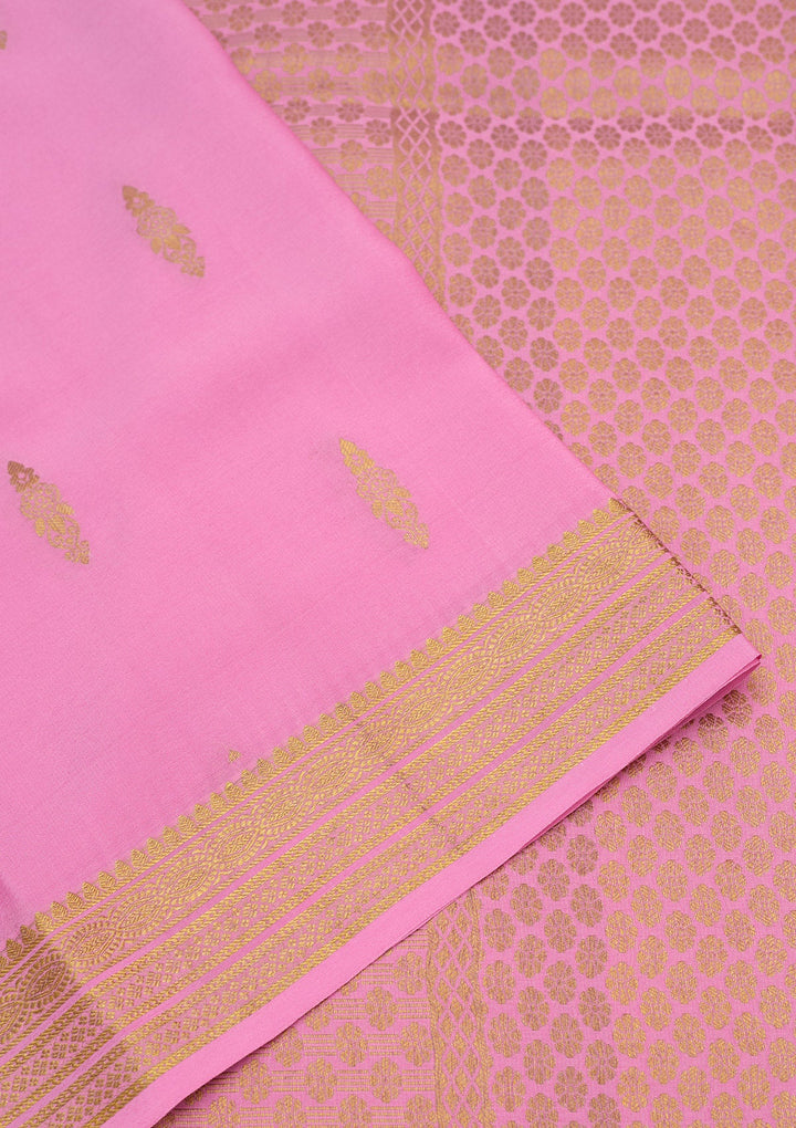 Onion Pink Zariwork Pure Crepe Silk Saree-Koskii