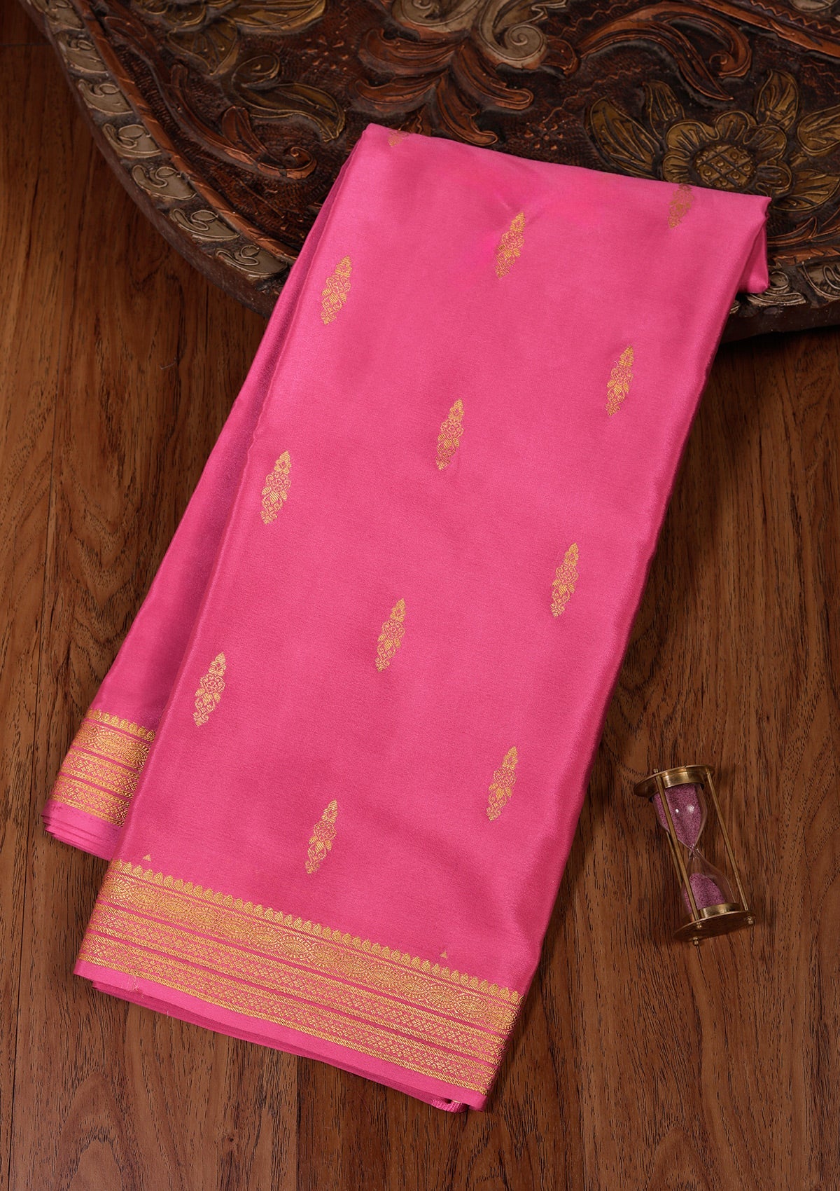 Pink Zariwork Pure Crepe Silk_Saree-koskii