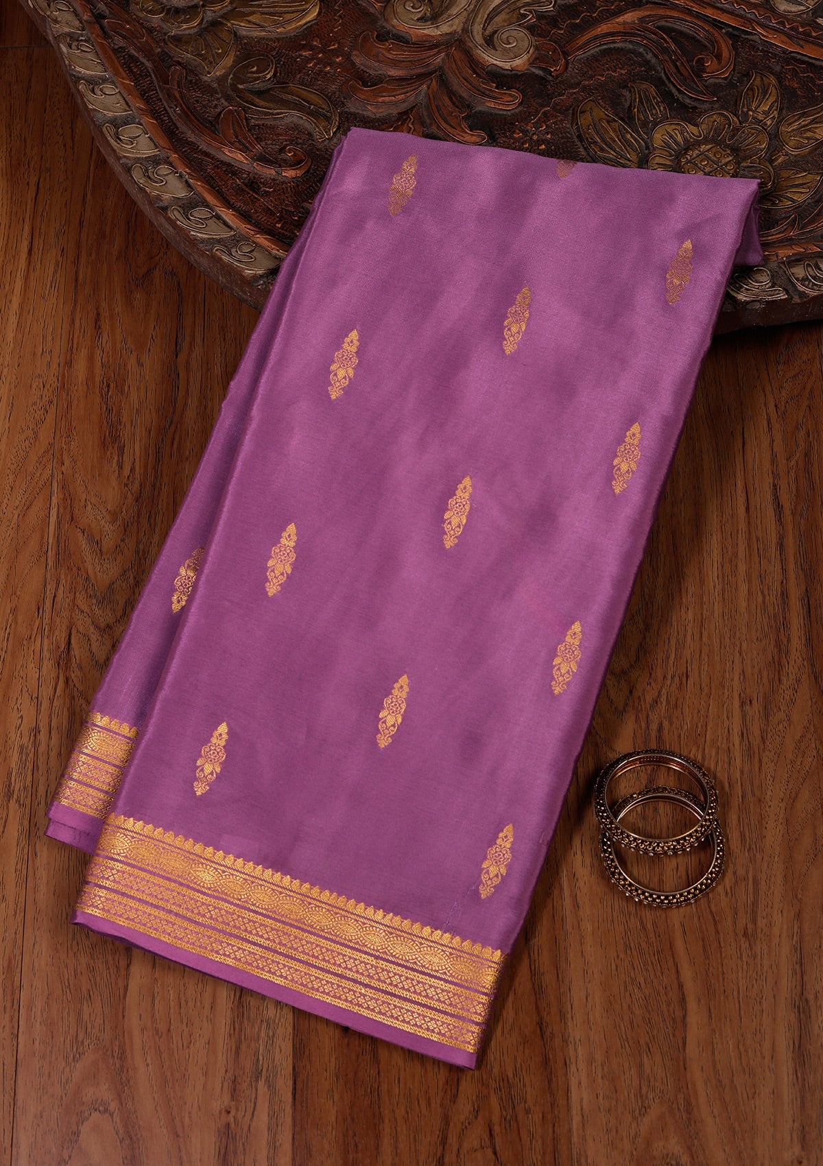 Purple Zariwork Pure Crepe Silk Saree-koskii