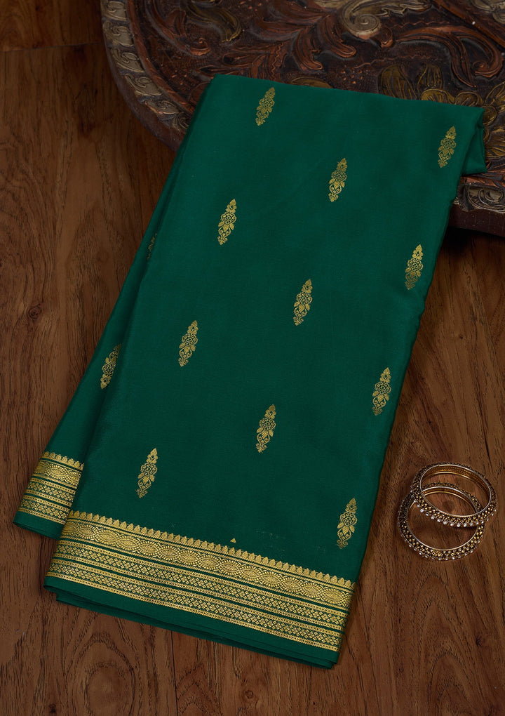 Rama Green Zariwork Pure Crepe Silk Saree-Koskii