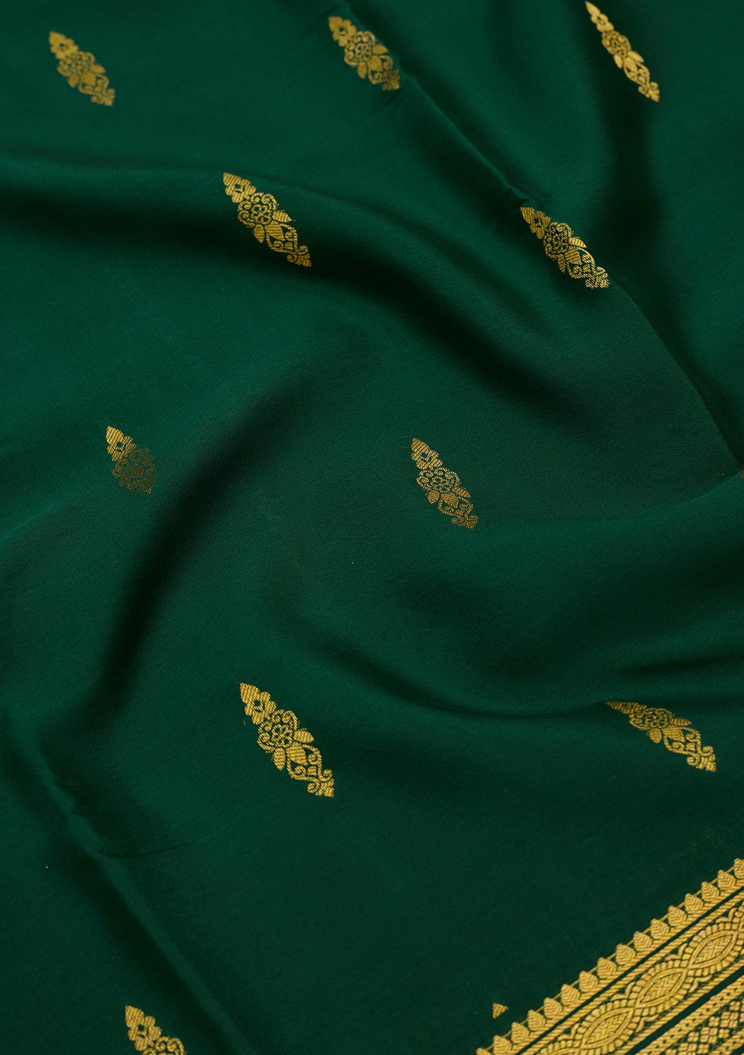 Rama Green Zariwork Pure Crepe Silk Saree-Koskii