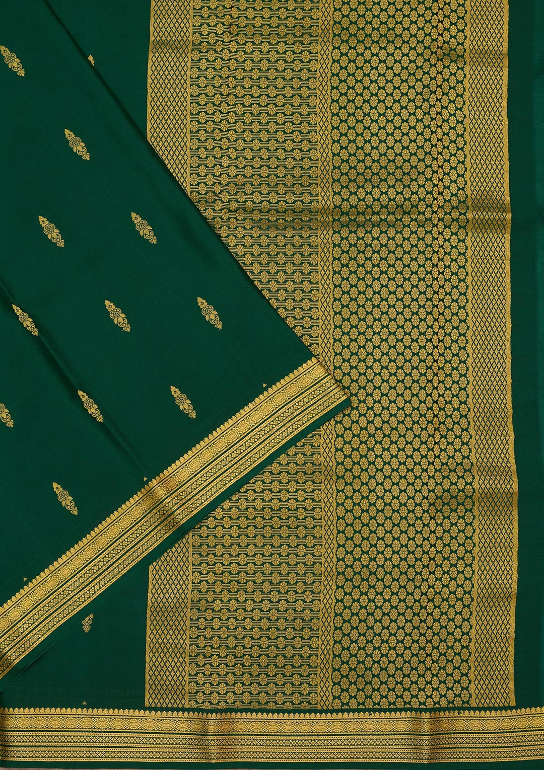Rama Green Zariwork Pure Crepe Silk Saree-Koskii