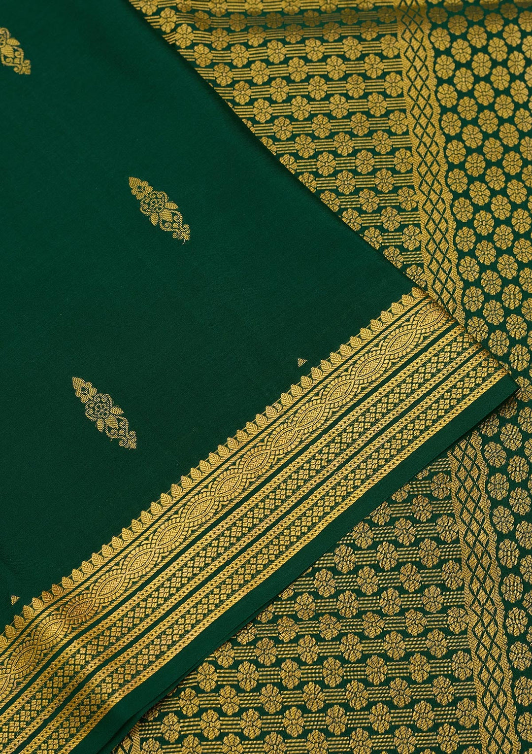 Rama Green Zariwork Pure Crepe Silk Saree-Koskii