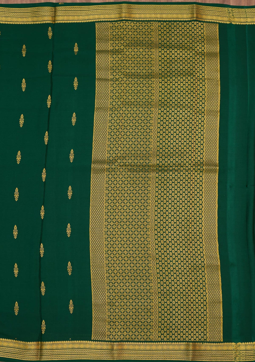 Rama Green Zariwork Pure Crepe Silk Saree-Koskii
