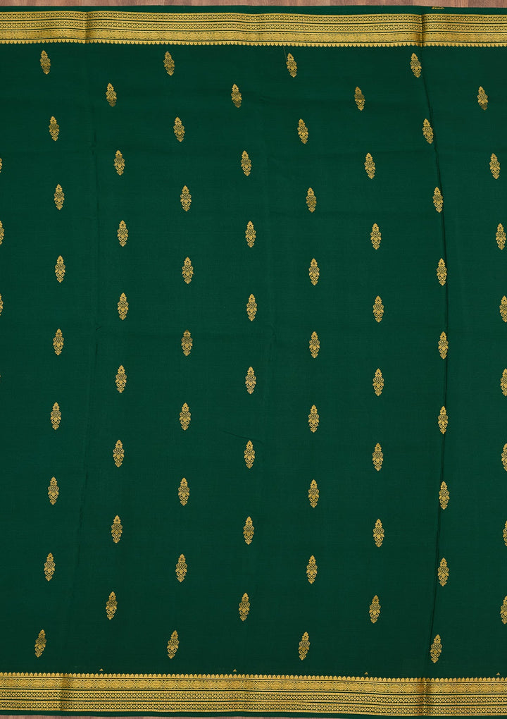 Rama Green Zariwork Pure Crepe Silk Saree-Koskii