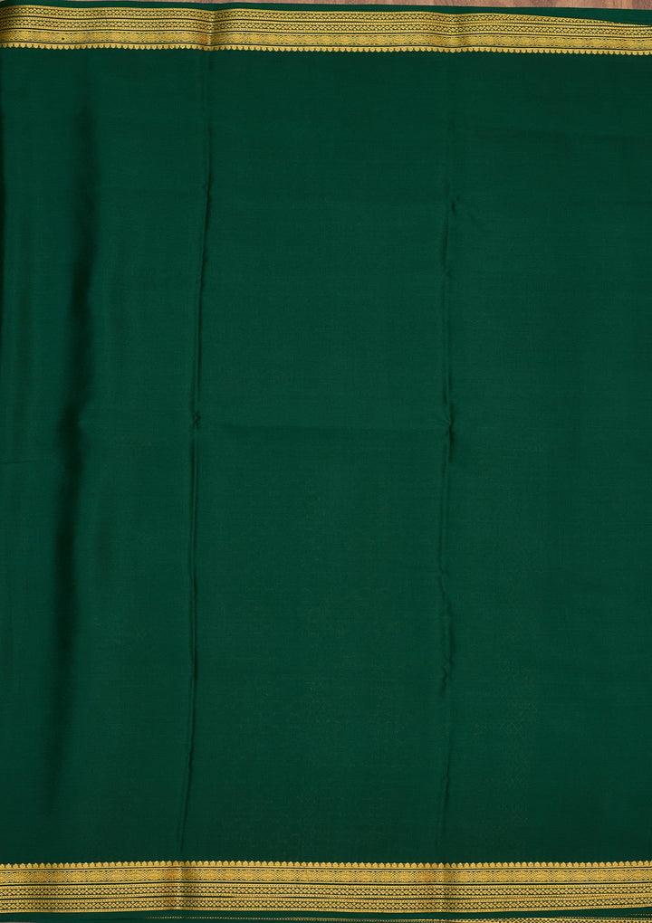 Rama Green Zariwork Pure Crepe Silk Saree-Koskii