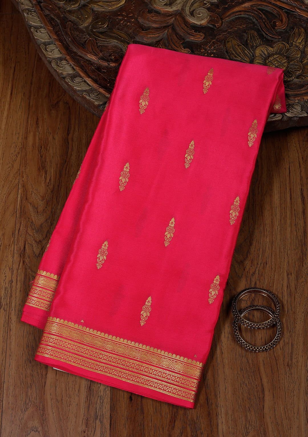 Rani Pink Zariwork Pure Crepe Silk_Saree_koskii