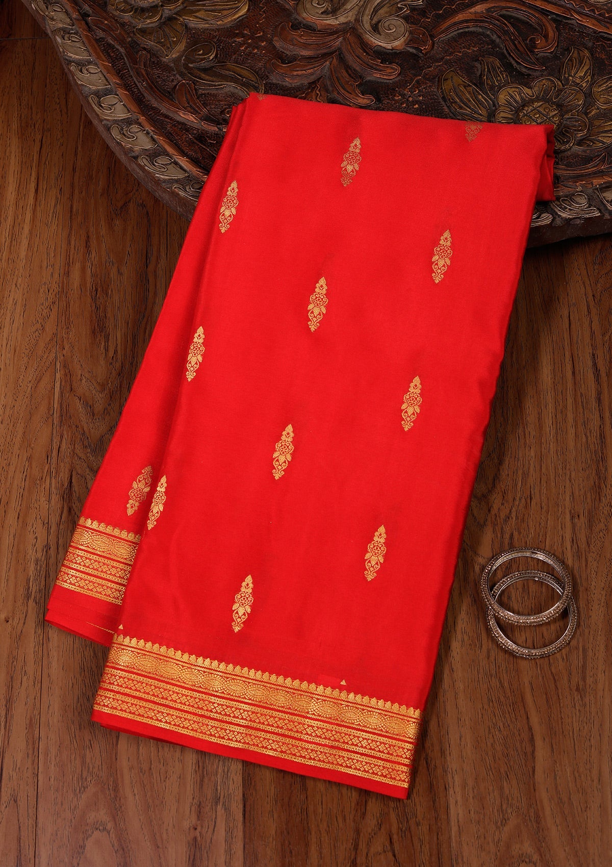 Red Zariwork Pure Crepe Silk Saree-koskii