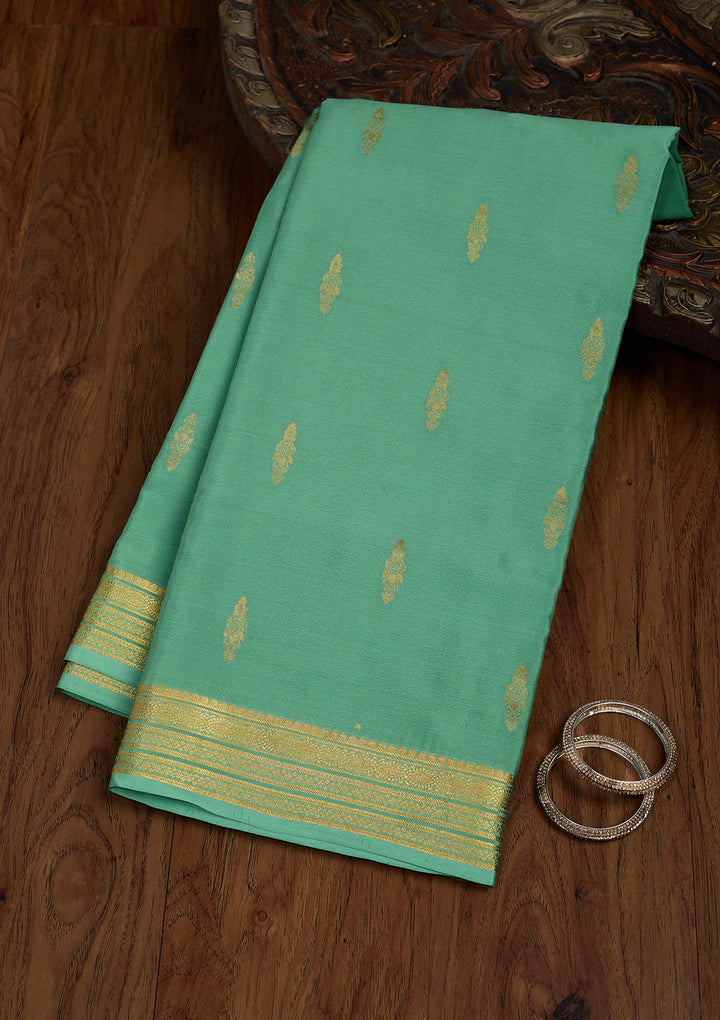 Sea Green Zariwork Pure Crepe Silk Saree-Koskii