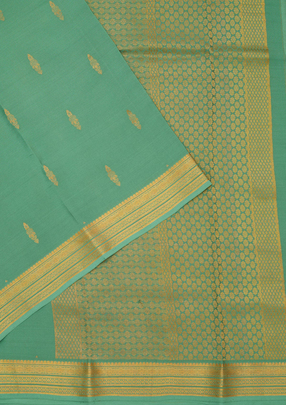 Sea Green Zariwork Pure Crepe Silk Saree-Koskii