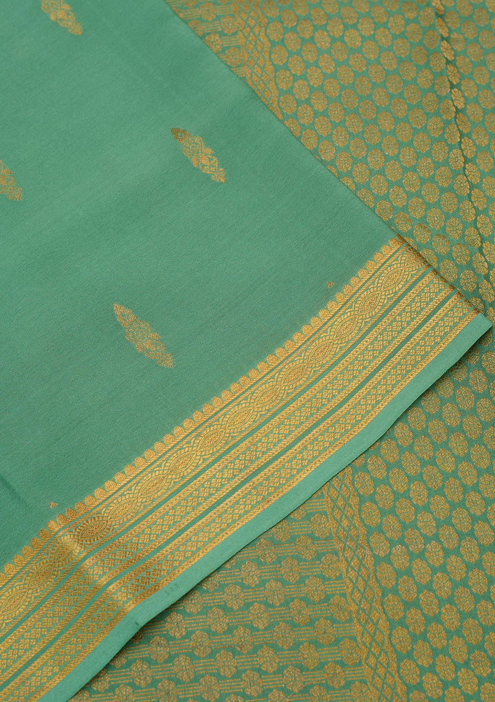 Sea Green Zariwork Pure Crepe Silk Saree-Koskii