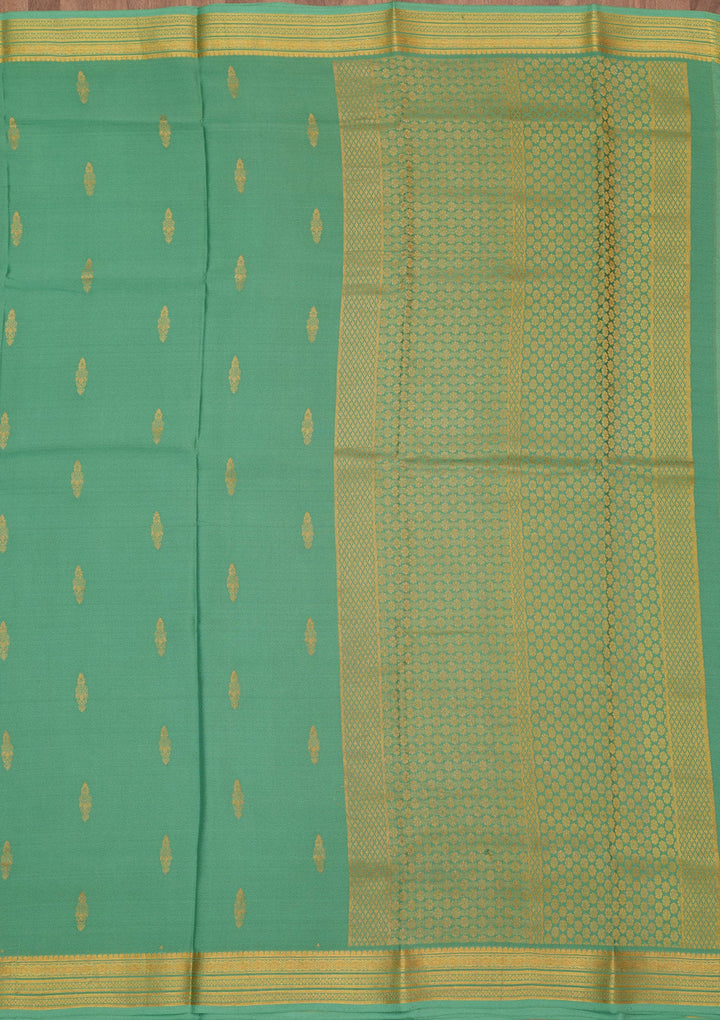 Sea Green Zariwork Pure Crepe Silk Saree-Koskii
