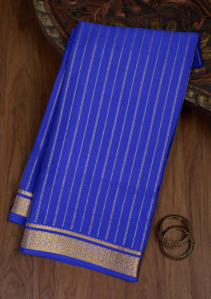 Royal Blue Zariwork Pure Crepe Silk Saree-Koskii