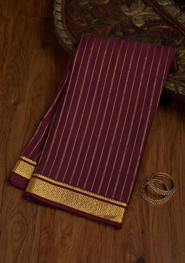 Wine Zariwork Pure Crepe Silk Saree-Koskii