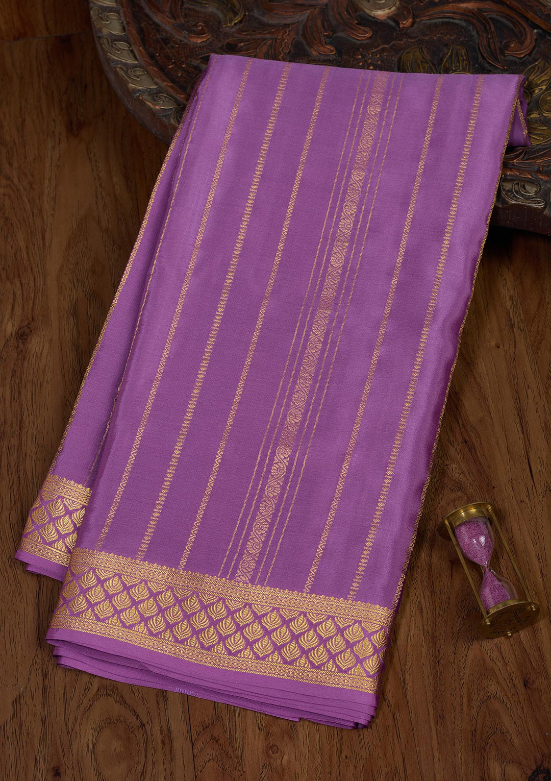 Lavender Zariwork Pure Crepe Silk Saree-Koskii
