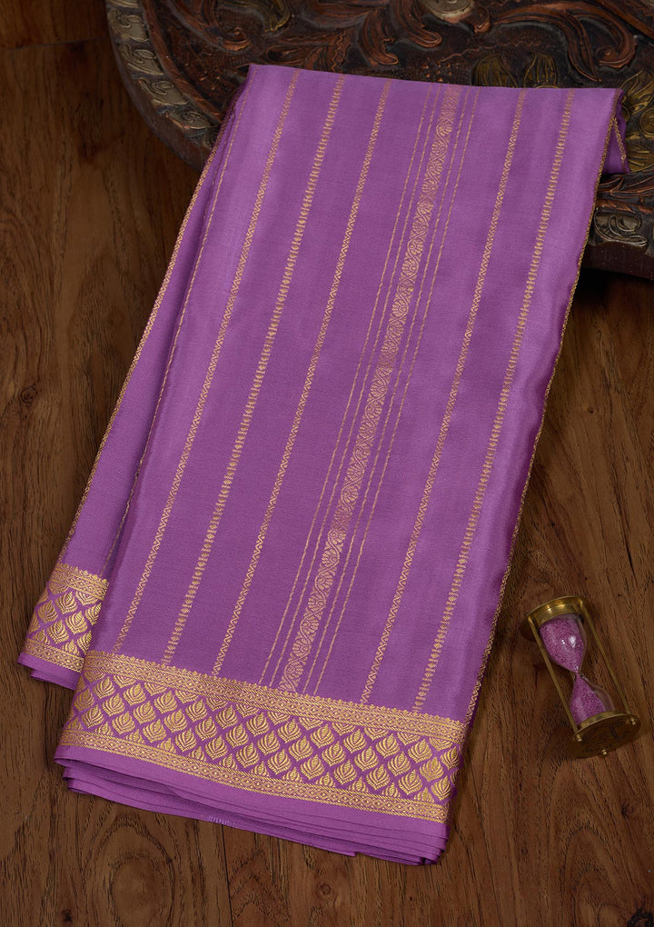Lavender Zariwork Pure Crepe Silk Saree-Koskii