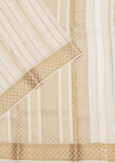 Off White Zariwork Pure Crepe Silk_Saree-koskii