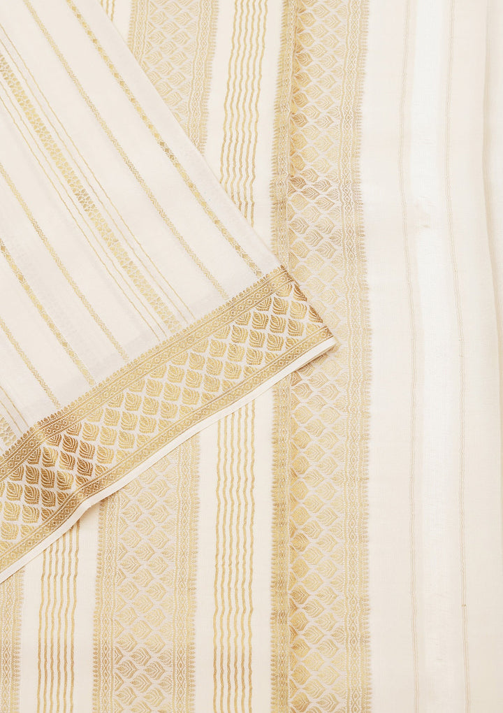 Off White Zariwork Pure Crepe Silk_Saree_koskii