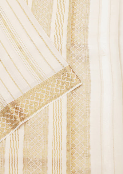 Off White Zariwork Pure Crepe Silk_Saree-koskii