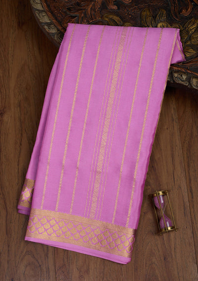Onion Pink Zariwork Pure Crepe Silk Saree-Koskii