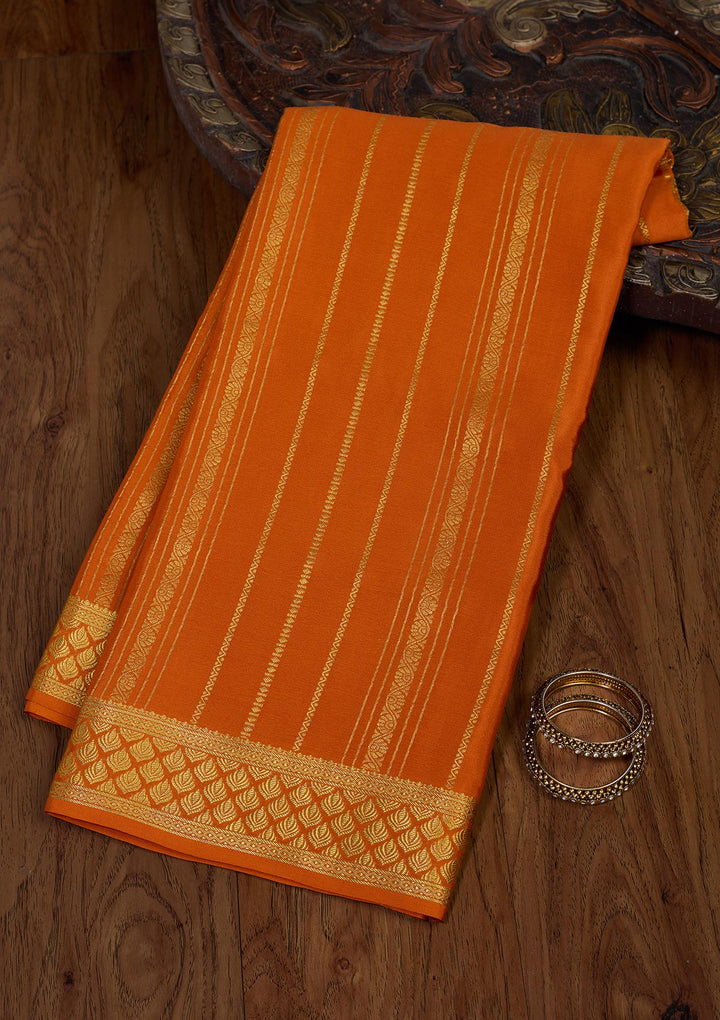 Orange Zariwork Pure Crepe Silk Saree-Koskii