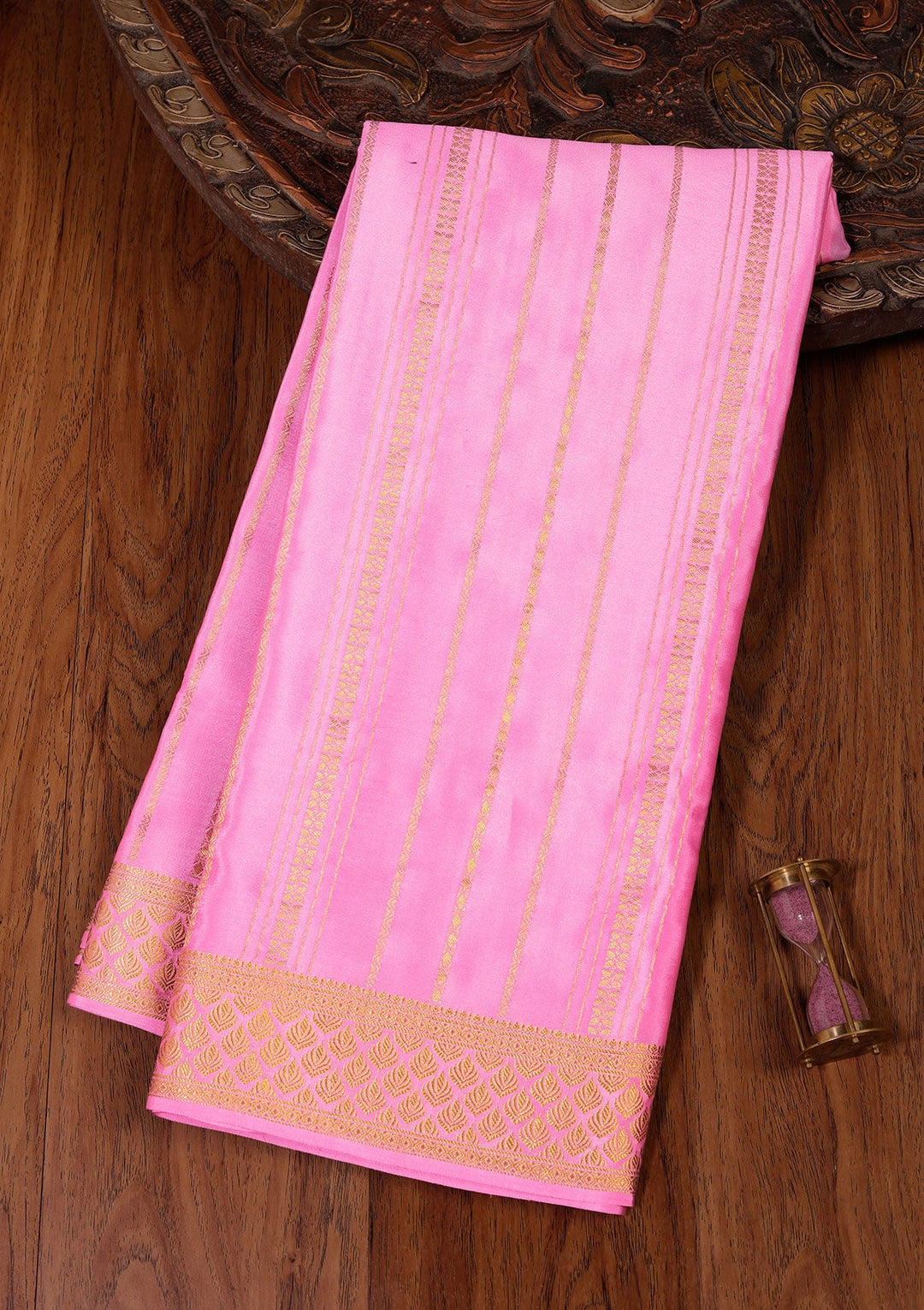Pink Zariwork Pure Crepe Silk Saree_koskii