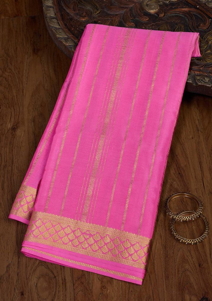 Rani Pink Zariwork Pure Crepe Silk Saree-Koskii