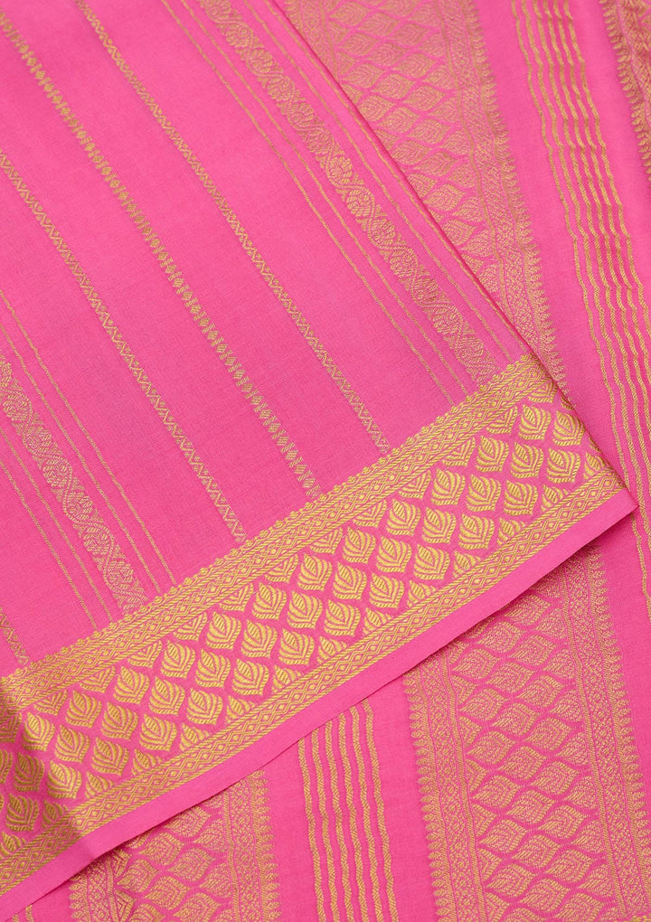Rani Pink Zariwork Pure Crepe Silk Saree-Koskii
