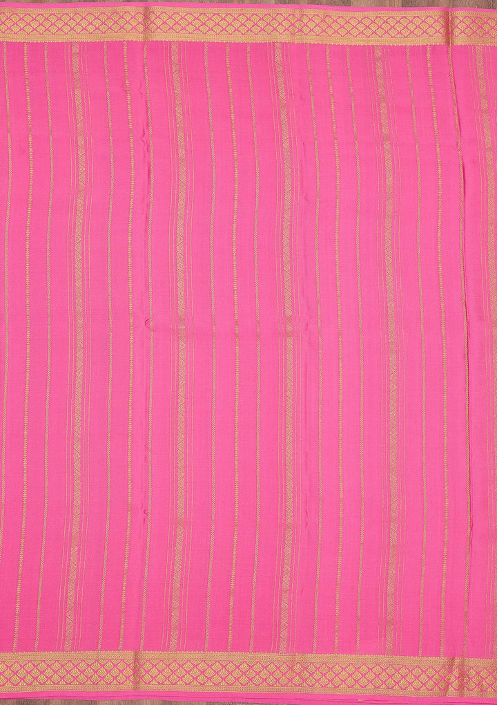 Rani Pink Zariwork Pure Crepe Silk Saree-Koskii