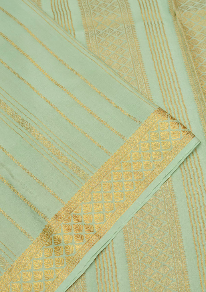 Sea Green Zariwork Pure Crepe Silk Saree-Koskii