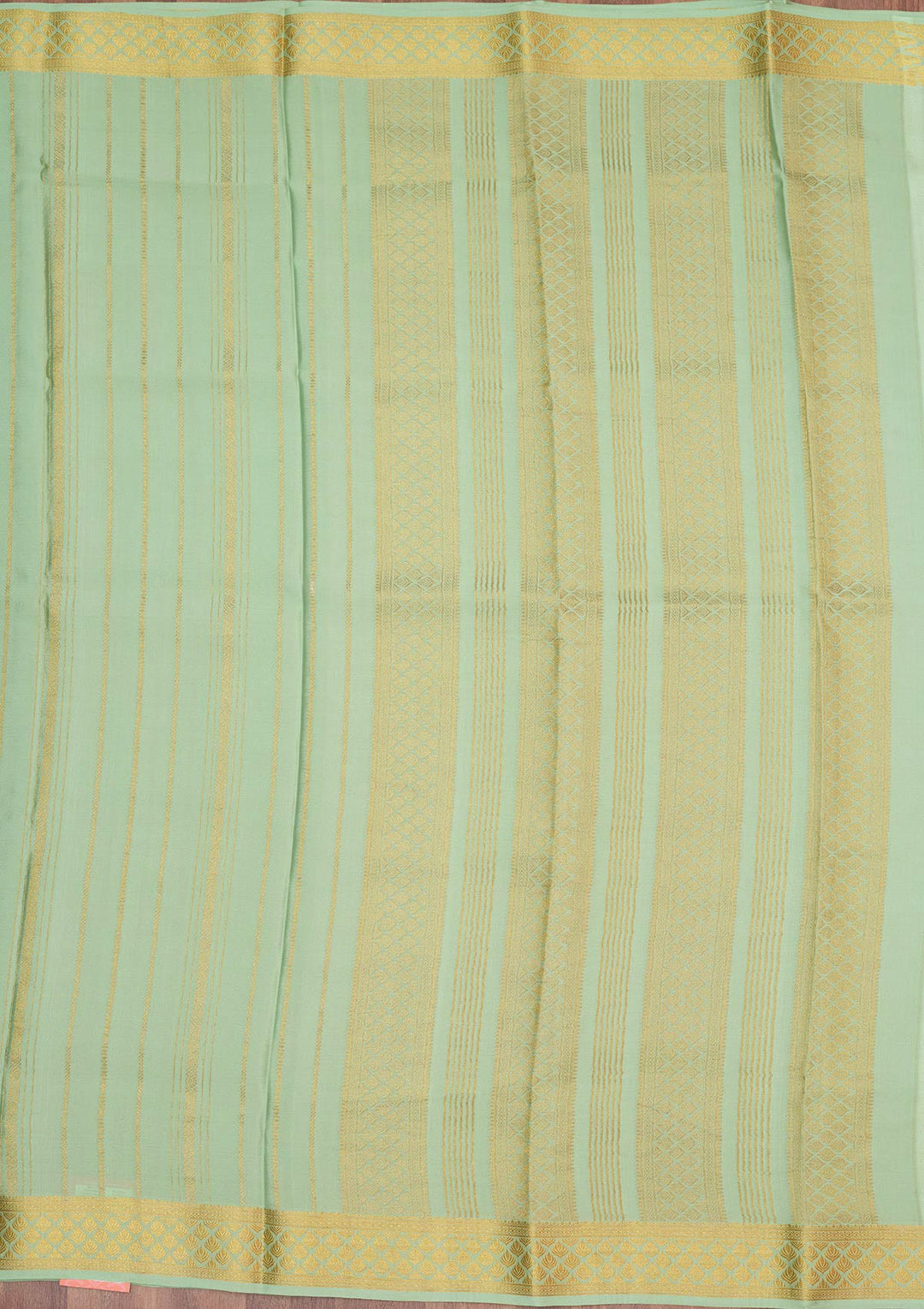 Sea Green Zariwork Pure Crepe Silk Saree-Koskii