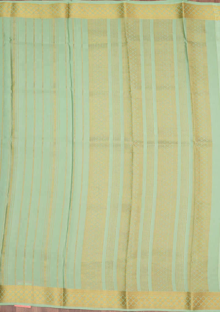 Sea Green Zariwork Pure Crepe Silk Saree-Koskii