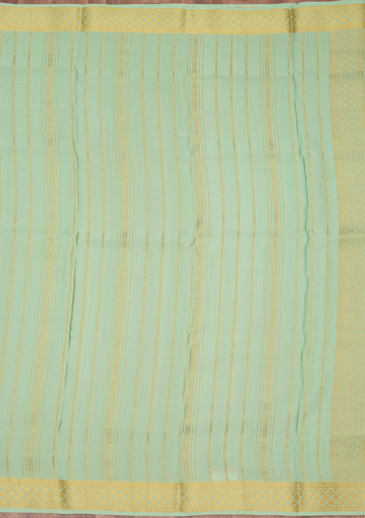 Sea Green Zariwork Pure Crepe Silk Saree-Koskii