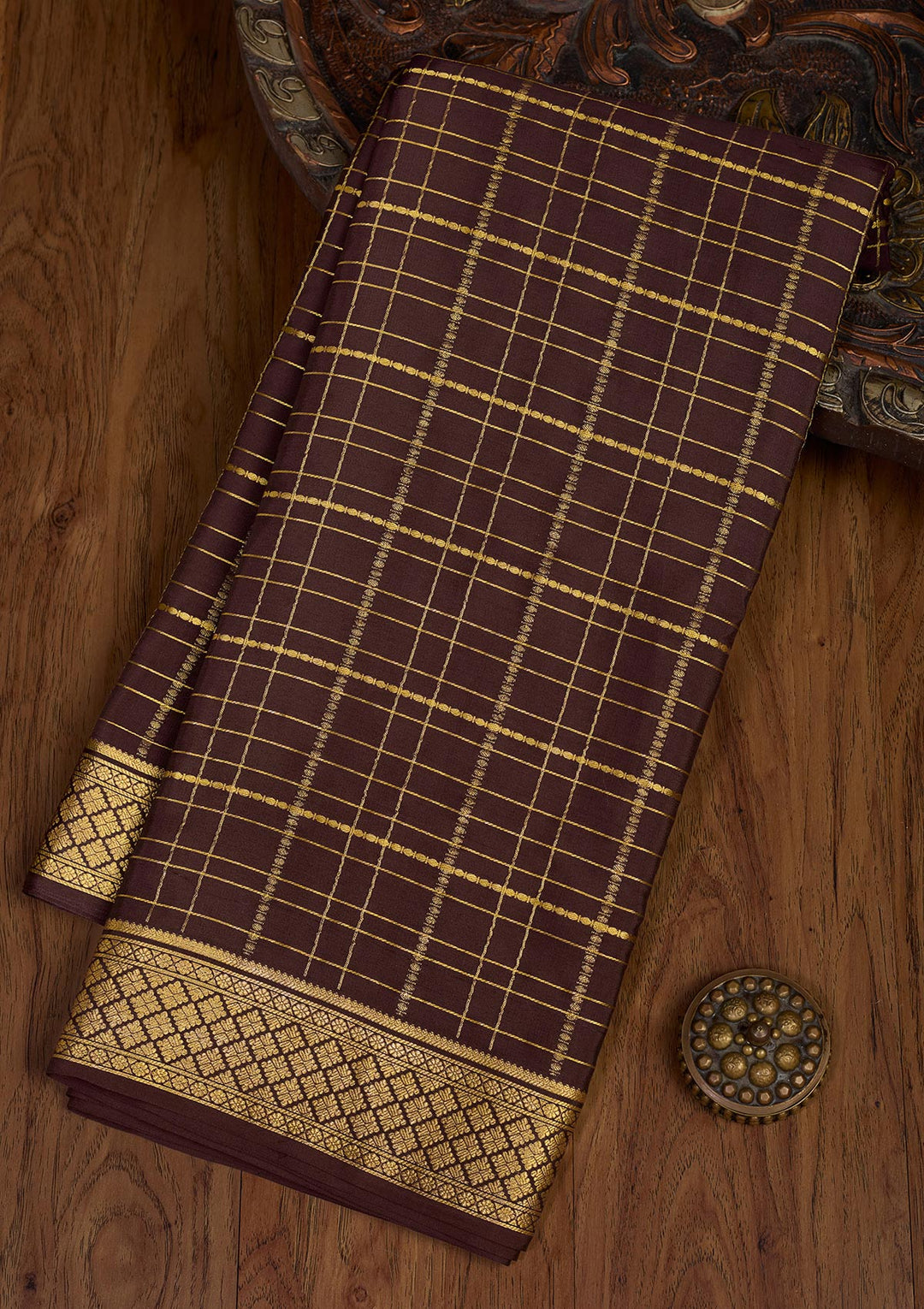 Brown Zariwork Pure Crepe Silk Saree-Koskii