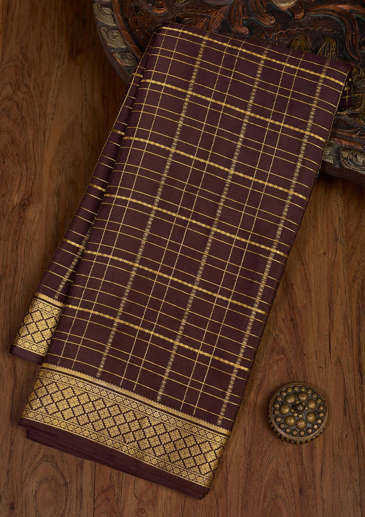 Brown Zariwork Pure Crepe Silk Saree-Koskii