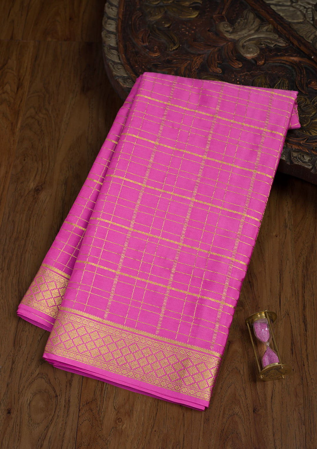Onion Pink Zariwork Pure Crepe Silk Saree-Koskii