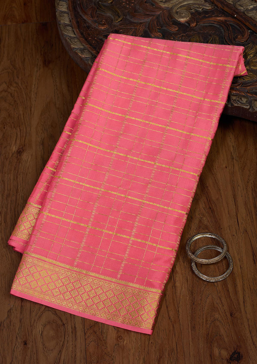 Peach Zariwork Pure Crepe Silk Saree-Koskii