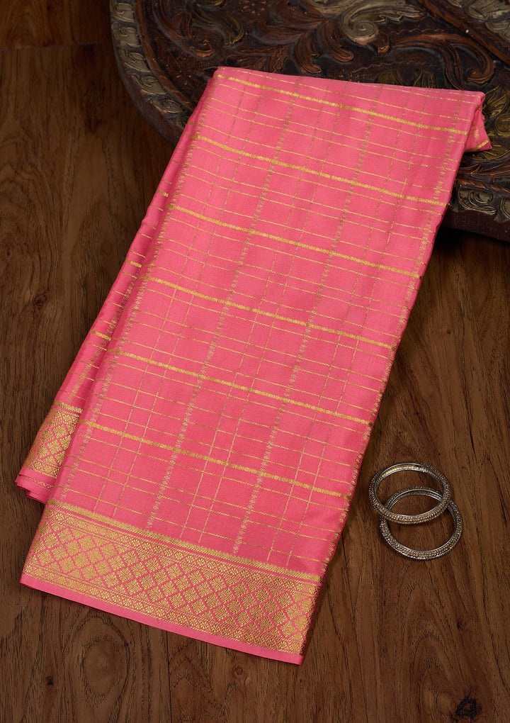 Peach Zariwork Pure Crepe Silk Saree-Koskii