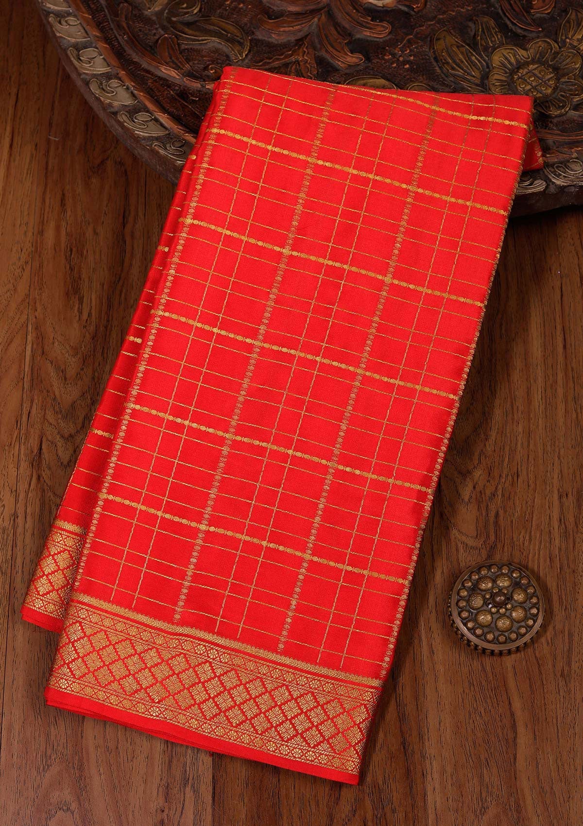 Red Zariwork Pure Crepe Silk Saree-koskii