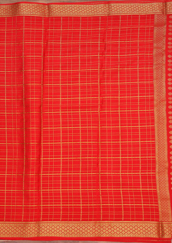 Red Zariwork Pure Crepe Silk Saree_koskii