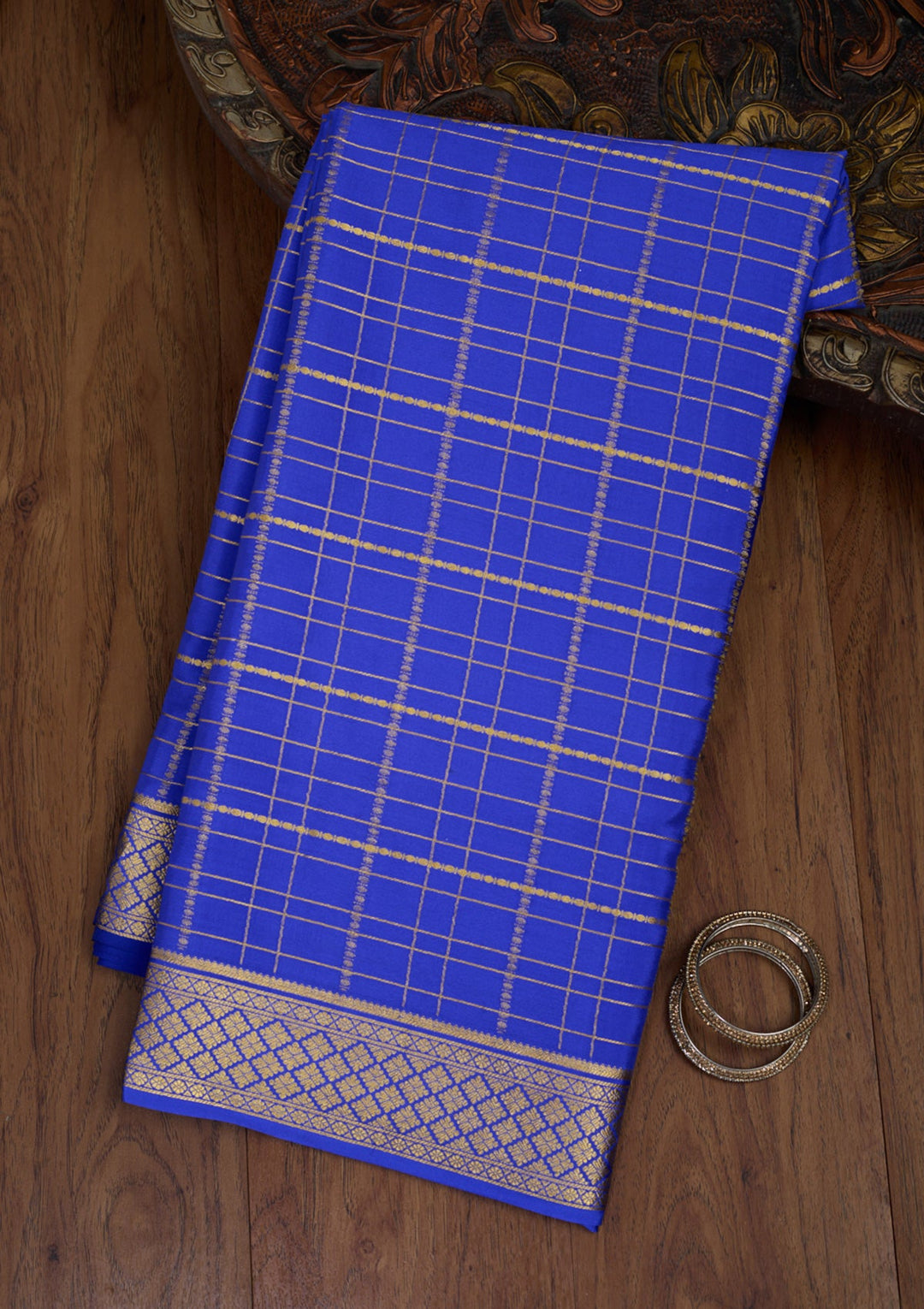 Royal Blue Zariwork Pure Crepe Silk Saree-Koskii