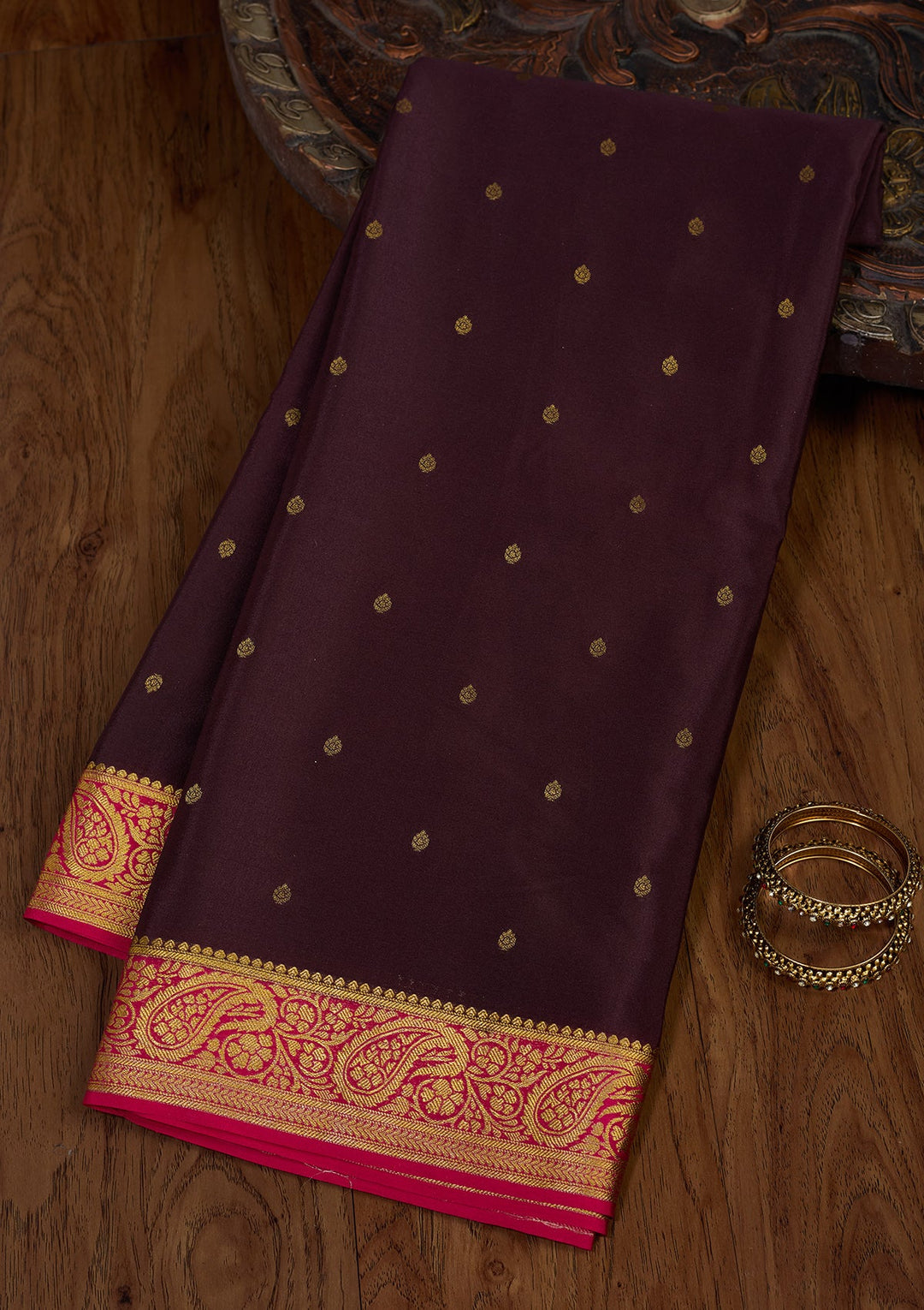 Brown Zariwork Pure Crepe Silk Saree-Koskii