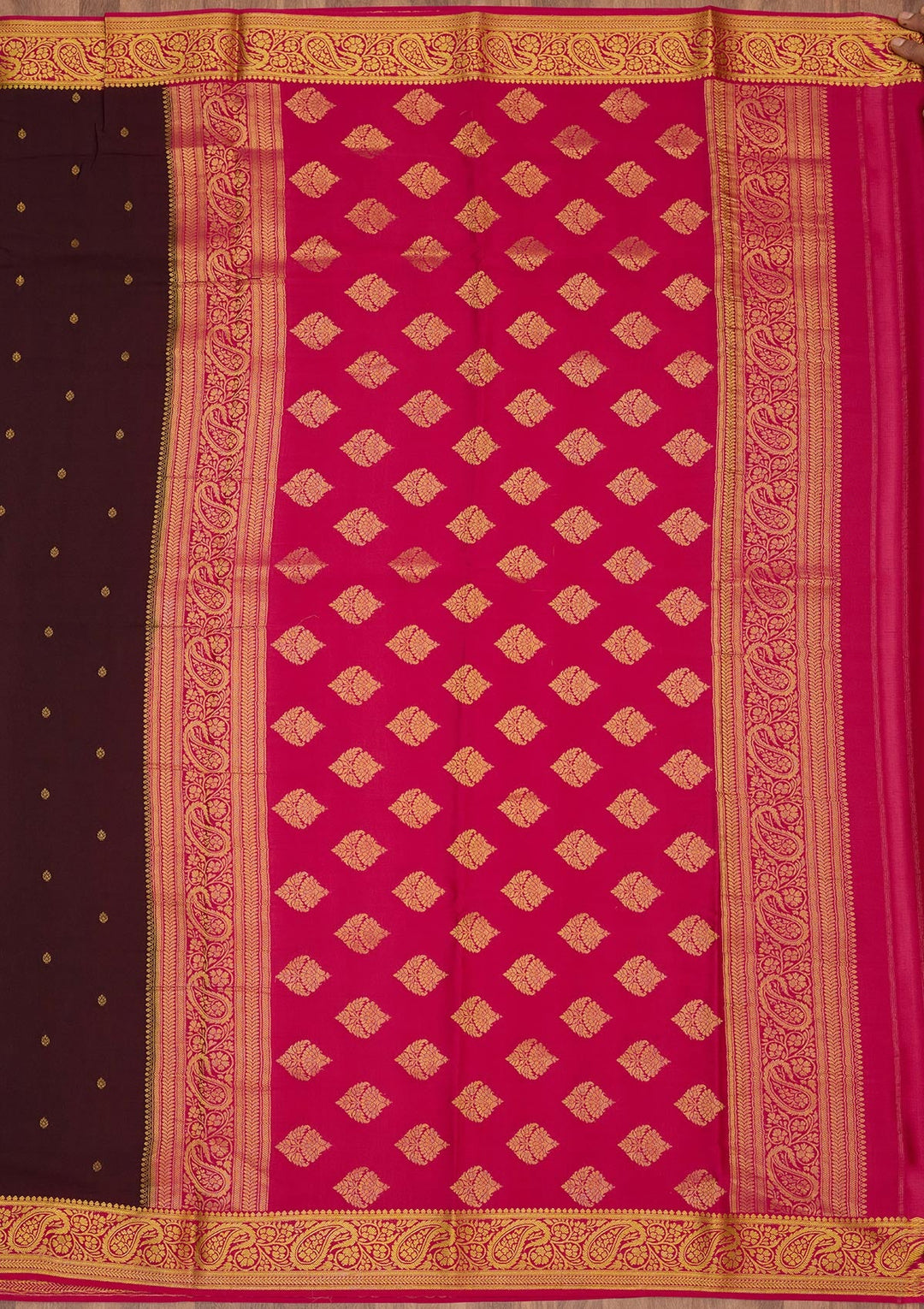 Brown Zariwork Pure Crepe Silk Saree-Koskii