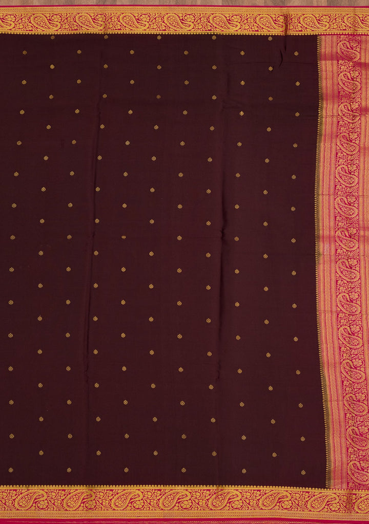 Brown Zariwork Pure Crepe Silk Saree-Koskii